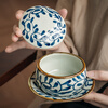 Youcci Blue Gou Teng exquisite hand-painted small stew pot ceramic soup cup with lid Japanese steamed egg cup special bird's nest bowl for one person (2 pieces) 3.5-inch small stew pot - Blue Gou Teng