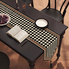 Pure mid-century style dining table and table flag, light luxury, high-end long tea mat, tea table cushion, sideboard, thickened tablecloth, tea table and tea flag, Huafuluoye 30*80cm cotton and linen + round bead tassel black