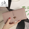 Casa-kupsCK Korean style trendy genuine leather two-fold women's wallet folding first layer cowhide wallet long wallet 2025 new style black