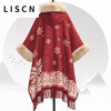 LISCN Red Christmas Cape Shawl Coat Women's Autumn and Winter New New Year Mid-Length Velvet Thickened Coat Snowflake Shawl Thickened One Size 90 Jin About 170 Jin