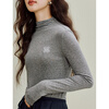 Inman Wool Stand Collar T-Shirt 2025 Autumn Women's New Layer Wear Slim Long Sleeve Bottoming Shirt Floral Gray M