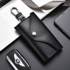 Cute cowhide key bag for men, large-capacity, multi-functional, universal car key chain, women's waist hanging, compact home key bag, buckle-free version - black, 6 key positions