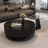 Hua Beisen coffee table black glass Italian minimalist slate living room home light luxury high-end simple round combination Baoge black glass surface + gray glass 80+50 cabinet shipped as a whole