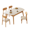 Senlushi slate solid wood dining table and chairs complete set Home living room small apartment with induction cooker square and round dining table Matte pure white slate-log color frame-Lingzhi chair 1.35m One table and four chairs