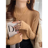 Xinnan autumn and winter style is gentle and versatile, fashionable for outer wear and inner wear, new half-high collar, fungus edge knitted long-sleeved student student, apricot color bottoming shirt, one size fits all, 90-130 pounds