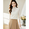 Hangyige hollow lace bottoming shirt, autumn and winter, western style, slimming, discreet, high collar, fashionable inner long-sleeved shirt, off-white M (85-100)