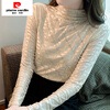 Pierre Cardin Internet celebrity half turtleneck bottoming shirt for women in autumn and winter new fashion printed hot diamond slim fit versatile top trendy Champagne apricot spring and autumn thin section 2XL recommended 130-140 pounds