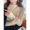 Xinnan autumn and winter style is gentle and versatile, fashionable for outer wear and inner wear, new half-high collar, fungus edge knitted long-sleeved student student, apricot color bottoming shirt, one size fits all, 90-130 pounds