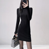 Yu Zhaolin (YUZHAOLIN) half turtleneck knitted dress for women 25 autumn and winter with coat, slim fit waist bag hip bottoming sweater short skirt black