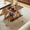 Mushi black walnut storage side table solid wood double-layer trolley bookshelf desk removable trolley coffee table storage rack ready stock black walnut storage trolley 680*320*780mm 1 piece