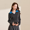 Three-color large size women's clothing 2025 winter new contrast color lapel sweater sweater pullover slimming fat MM