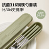 National style student portable tableware set for one person 316 stainless steel food grade chopsticks and spoon set tableware storage box Antibacterial grade 316 chopsticks and spoon two-piece set