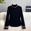 Pierre Cardin autumn and winter new German velvet national style embroidered bottoming shirt autumn plus velvet 200 pounds new Chinese style plate button long-sleeved T-shirt for women white 2XL suitable for about 135-150 pounds