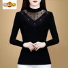 Initial diameter high-elastic mesh women's half turtleneck bottoming shirt 2025 autumn and winter new style plus velvet to keep warm and slim, western style long-sleeved top, black plus velvet XL