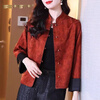 Xia Dian Suding Queen (SE.PSTP) Chinese style modified fragrant cloud yarn short coat 2025 spring and autumn new national style retro stand collar jacquard mother's wear top Orange Red XL 120-145 catties