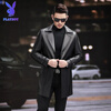 Playboy (PLAYBOY) Spring and Autumn New Men's Genuine Leather Jacket Mid-Length Windbreaker Business Casual Temperament Jacket Korean Slim Coat Black XL 115 Jin-130 Jin