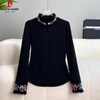 Pierre Cardin autumn and winter new German velvet national style embroidered bottoming shirt autumn plus velvet 200 pounds new Chinese style plate button long-sleeved T-shirt for women white 2XL suitable for about 135-150 pounds