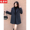 Hengyuanxiang gray small suit collar double-sided cashmere coat for women petite 2025 autumn and winter new Korean style age-reducing woolen coat dark gray S