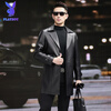 Playboy (PLAYBOY) Spring and Autumn New Men's Genuine Leather Jacket Mid-Length Windbreaker Business Casual Temperament Jacket Korean Slim Coat Black XL 115 Jin-130 Jin