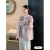 ELLE Zhu Xudan's same style French sheep wool woolen coat for women 2025 winter new double-sided woolen coat gray pink M