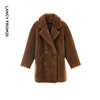 Langzi European EiLEEN ELITEE wool coat high-end winter imitation fur women's red brown M