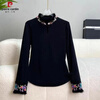 Pierre Cardin autumn and winter new German velvet national style embroidered bottoming shirt autumn plus velvet 200 pounds new Chinese style plate button long-sleeved T-shirt for women white 2XL suitable for about 135-150 pounds