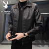Playboy (PLAYBOY) jacket men's spring and autumn versatile leather jacket casual long-sleeved motorcycle jacket casual top black 2XL
