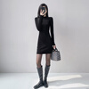 Yu Zhaolin (YUZHAOLIN) half turtleneck knitted dress for women 25 autumn and winter with coat, slim fit waist bag hip bottoming sweater short skirt black