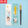 MZXM Japan imported quality primary school student cartoon chopsticks and spoon set cute children's portable stainless steel tableware three pieces color box blue radish + cat chopsticks