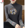 Pierre Cardin Autumn and Winter Half Turtle Collar German Velvet Bottoming Shirt for Women Retro Ethnic Style Long Sleeve Chinese T-shirt National Style Embroidery Warmth 2026 Apricot Solid Color XL 115-130 Jin