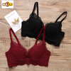 MORTEN SOLUM big brand new benmingnian red no-wire bra set latex sexy lace push-up small breasts adjustable inner dark red set 70A 32 size