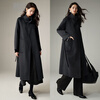 Late white, loose-fitting, relaxed wool coat, winter lace-up design, warm long coat for women, carbon gray M