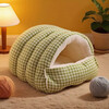 Jingxi self-operated - special brand cat kennel, closed cat bed, winter cat warm sleeping bag and velvet small kennel, door-to-door delivery, closed kennel - green plaid, large size 65*40*28 (open mouth) within 15 pounds