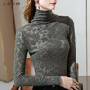 Mei'anjia Autumn and Winter New Fashionable and Western-style Turtleneck Bottoming Shirt for Women with Tight Lace Top, Versatile Long-sleeved T-shirt, Gray Green, Thin Section XL