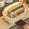 Popular model on the Internet Kitchen tableware storage box cupboard drawer-type storage rack with cover for dishes and dustproof food-grade bottle material 34*26*26cm cream brown can hold 12 bowls or 10 plates