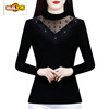 Initial diameter high-elastic mesh women's half turtleneck bottoming shirt 2025 autumn and winter new style plus velvet to keep warm and slim, western style long-sleeved top, black plus velvet XL