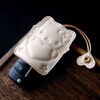 Handmade cowhide key bag pull-out genuine leather key cover cute KT cat key pendant key bag for women burgundy