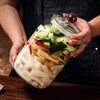 Panxudou thickened glass pickle jar household sealed salty pickled vegetable jar Sichuan pickled vegetable jar chili sauce Laba garlic pickled wine jar 6 catties (pickle sticker + clip + brush)