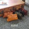 Kangaroo (KANGAROO) launches new 2026 first-layer vegetable tanned cowhide mini box bag with gold design casual crossbody bag simple light luxury women's bag black (renewed texture)