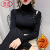 LangSha new velvet pile collar pullover sweater for women autumn and winter style hollow button inner knitted bottoming shirt for women light coffee M