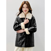 TERRE BLEUE fur collar leather jacket for women 2025 winter new casual business commuting plus velvet thickened women's leather jacket