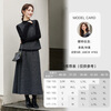 Fanximan old money style suit for women winter new style knitted round neck vest half length skirt two-piece set black gray M