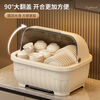 Popular model on the Internet Kitchen tableware storage box cupboard drawer-type storage rack with cover for dishes and dustproof food-grade bottle material 34*26*26cm cream brown can hold 12 bowls or 10 plates