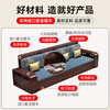 Lanxuan new Chinese style purple sandalwood solid wood sofa living room home small apartment three-seat straight-row carved storage sofa straight-row three-seat 2.1 meters cotton and linen style
