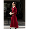 Fanximan Knitted Suit Women's Autumn New Hooded Knitwear A-Line Half-length Skirt Two-piece Set Millennium Red XL