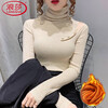 LangSha new velvet pile collar pullover sweater for women autumn and winter style hollow button inner knitted bottoming shirt for women light coffee M