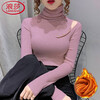 LangSha new velvet pile collar pullover sweater for women autumn and winter style hollow button inner knitted bottoming shirt for women light coffee M
