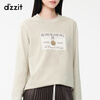 DZZIT long-sleeved T-shirt 2026 spring new style simple retro printed round neck loose top for women 3K1BA079J light khaki XS