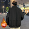 Homlean Outdoor Work Jacket Men's Autumn Windproof Jacket Loose Velvet Top OH02JR Amber Black XL