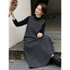 Fanximan old money style suit for women winter new style knitted round neck vest half length skirt two-piece set black gray M